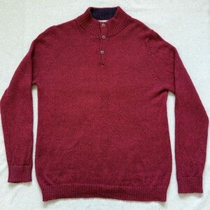 Estirpe Inca Peru Burgundy Red Heather Alpaca 1/4 Button Sweater M or L? Tall?